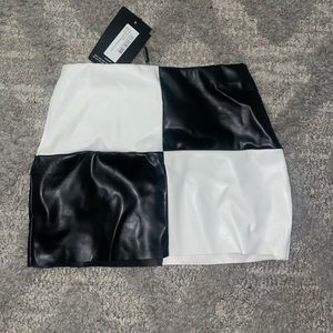 Monochrome Checkerboard PU Mini Skirt